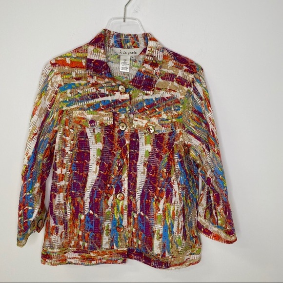 A La Carte Jackets & Blazers - A la carte Womens Multicolor Abstract Art to Wear Button Up Jacket Size M